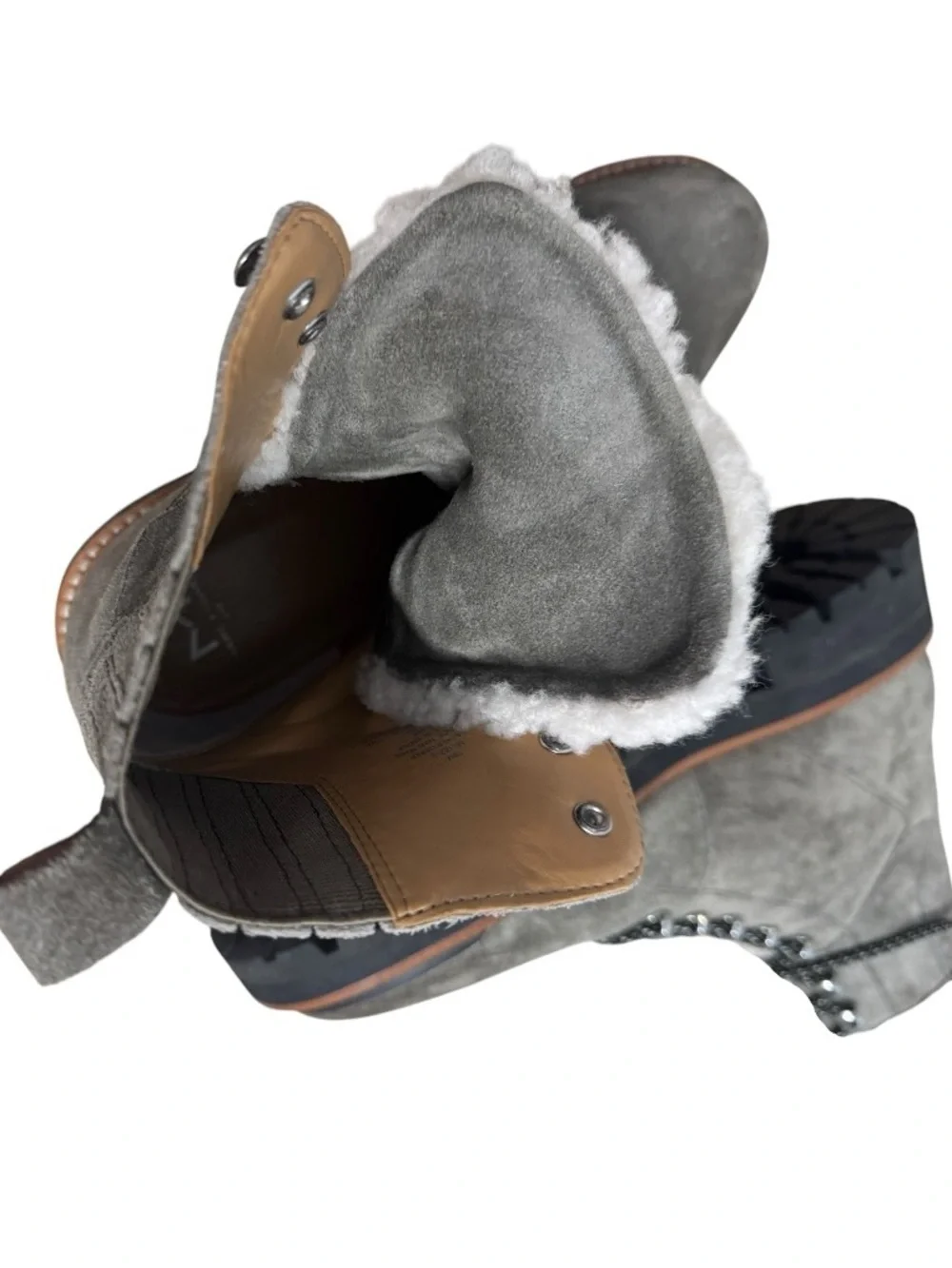 Marc Fisher LTD Izzie Shearling Suede Combat Boots Womens Size 10 Gray Lug